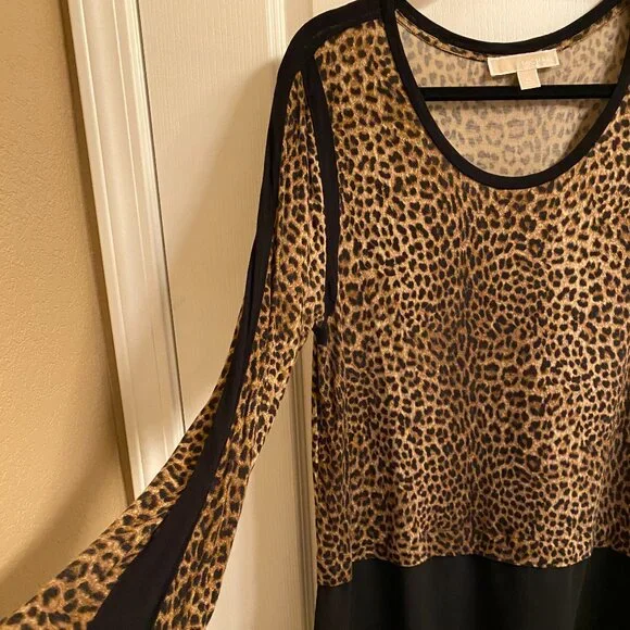 MICHAEL Michael Kors Leopard Black Colorblock Long Sleeve Blouse size XL - Picture 5 of 11